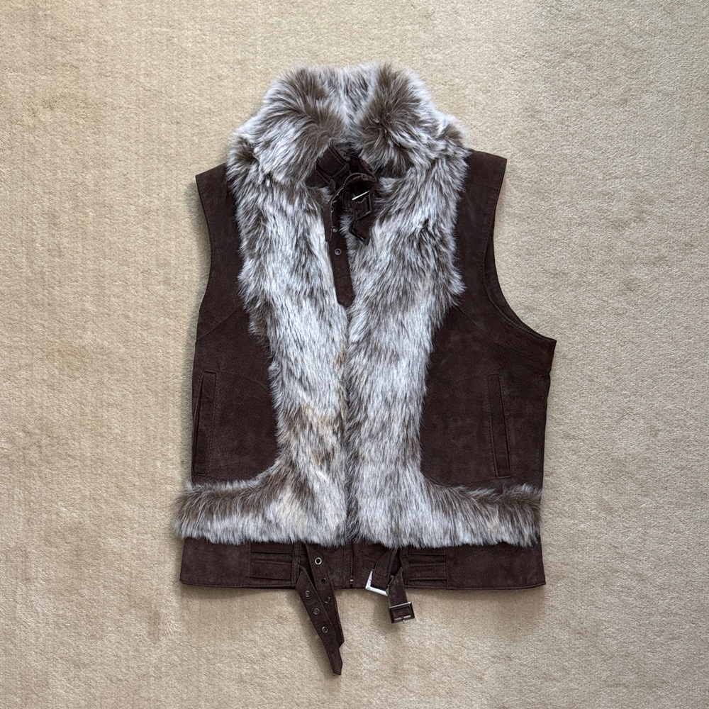 Guess by Marciano Leather & Fur Vest Y2K